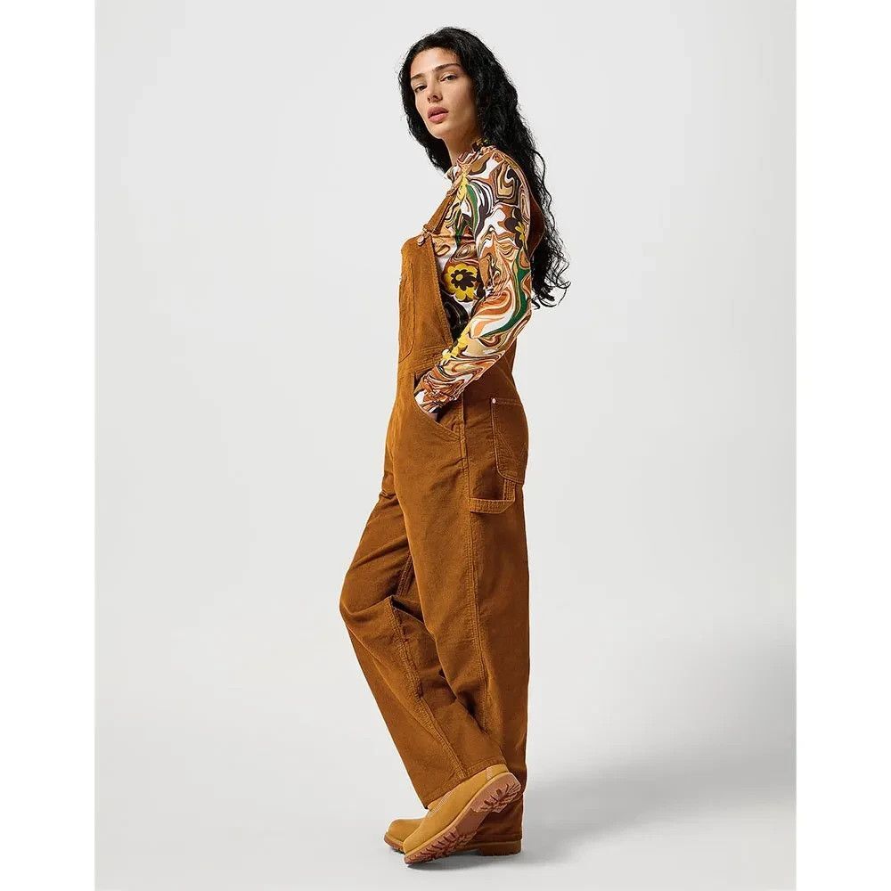 Free People Wrangler Brown Corduroy Straight-Leg Small Bib Overalls Jumpsuit - Picture 3 of 13